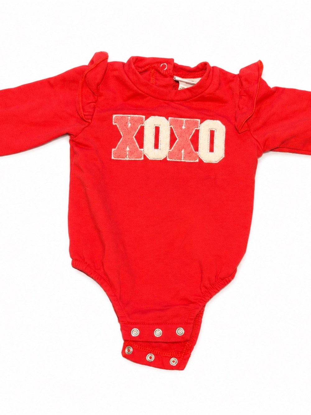 Little Lass Baby Girls 3/6M Red XOXO Ruffle Long Sleeve Bodysuit